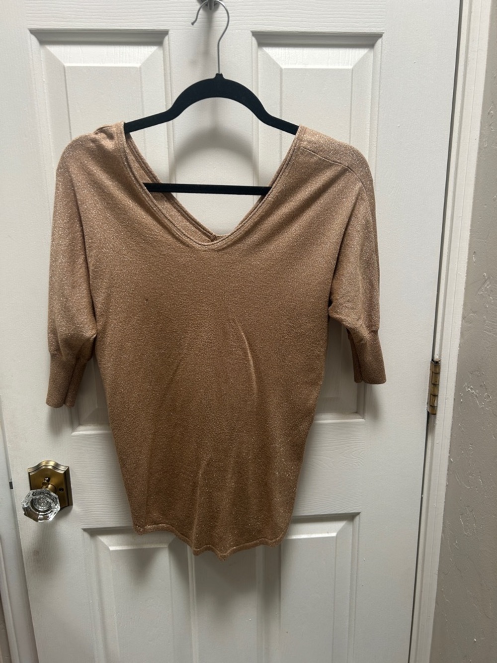 Express Tan Button-Front V-Neck Top